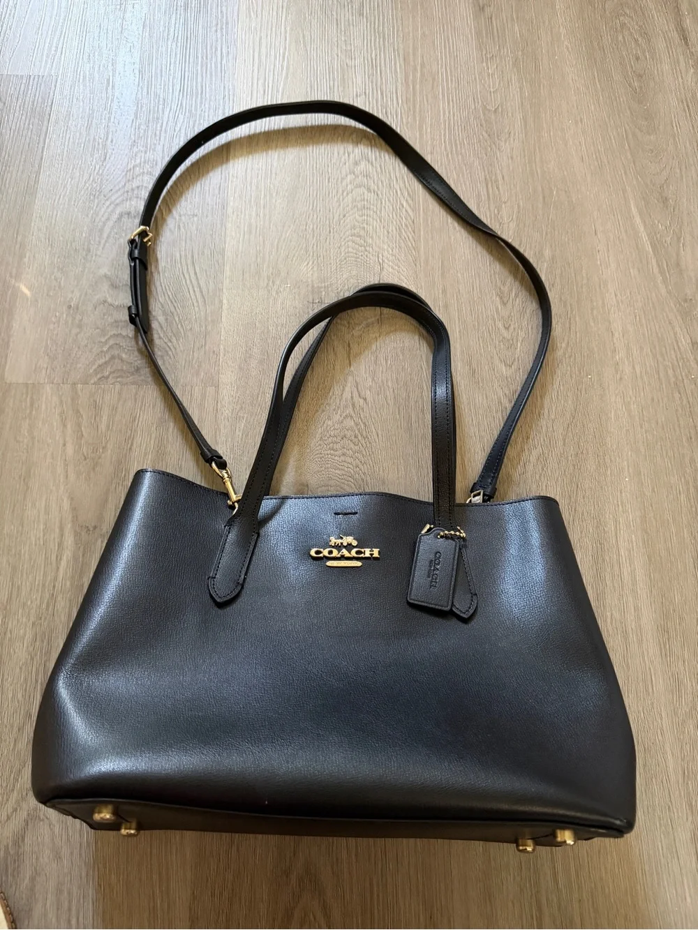 Coach Black Leather Tote with Gold Logo
